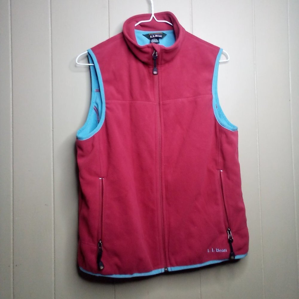L.L. Bean Fleece Vest S Full Zip Red Blue